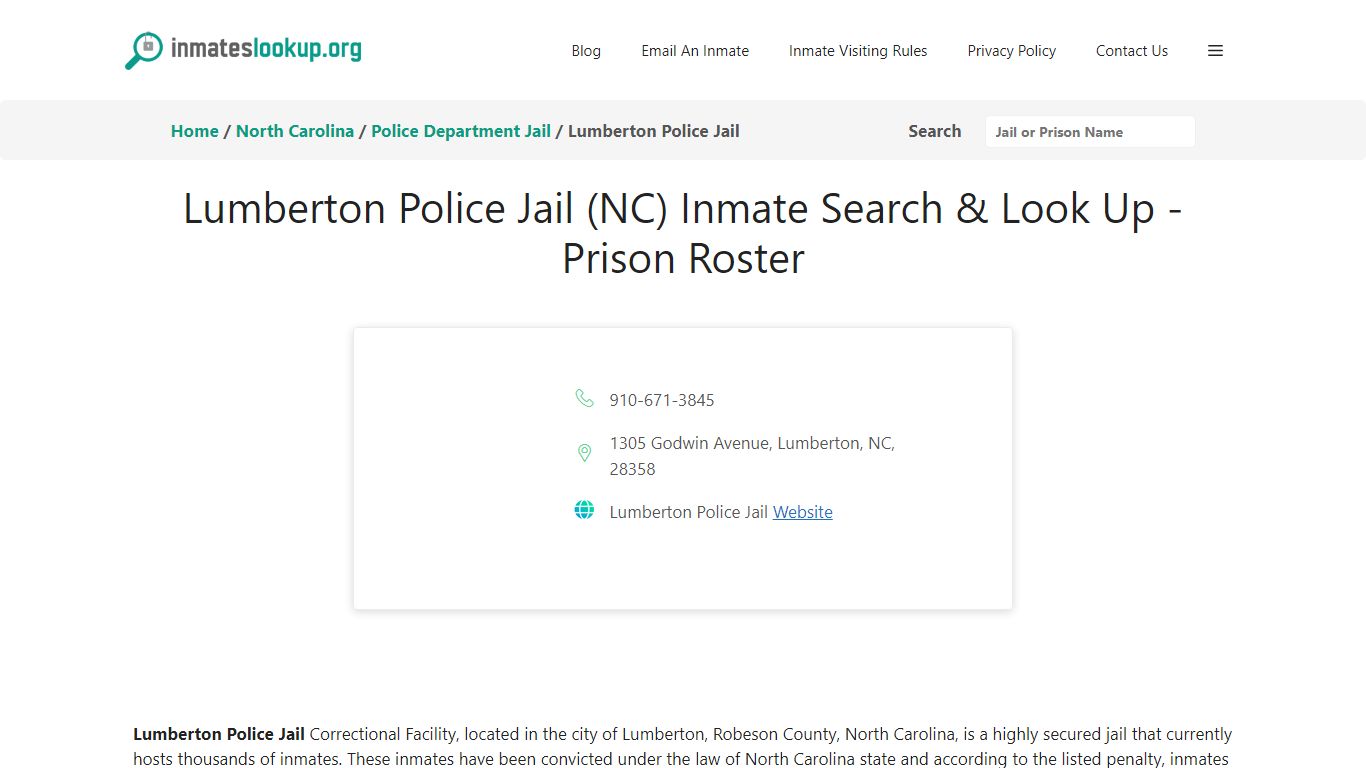 Lumberton Police Jail (NC) Inmate Search & Look Up - Prison Roster