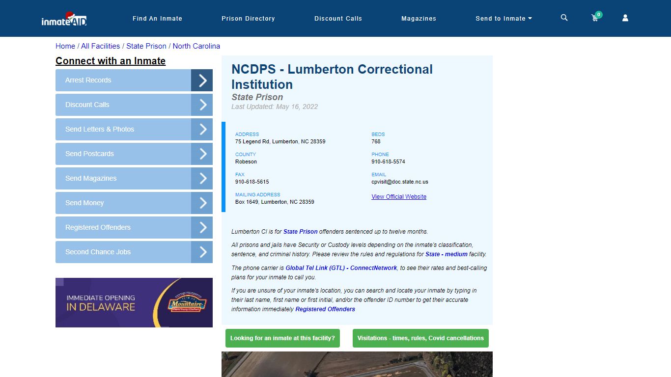 NCDPS - Lumberton Correctional Institution - InmateAid